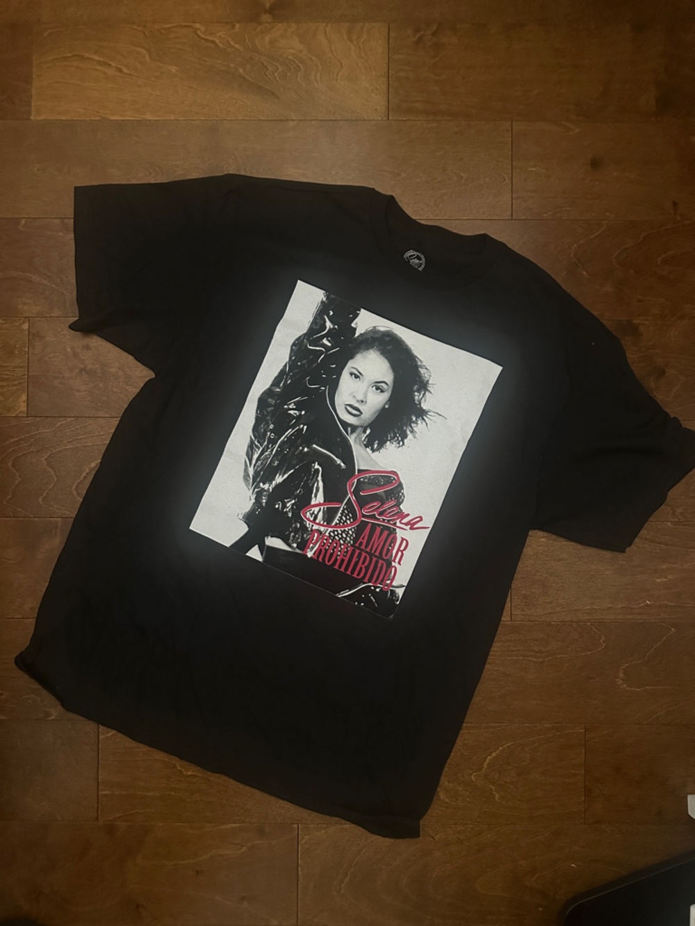 Black Graphic Short Sleeve Tee with Selena Portrait